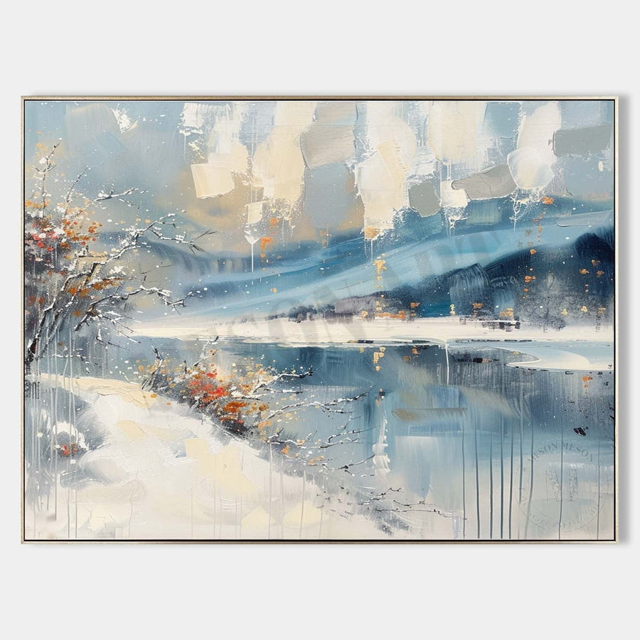 Snowy Riverbank in Winter Light