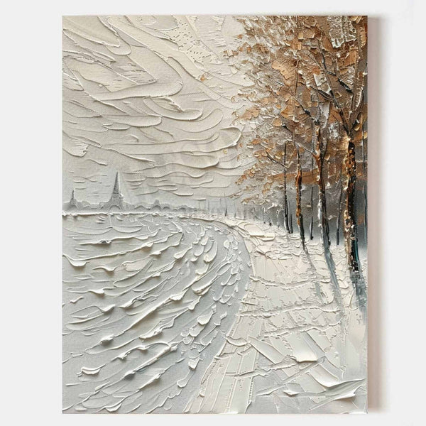 Snowy Riverside Path in Winter