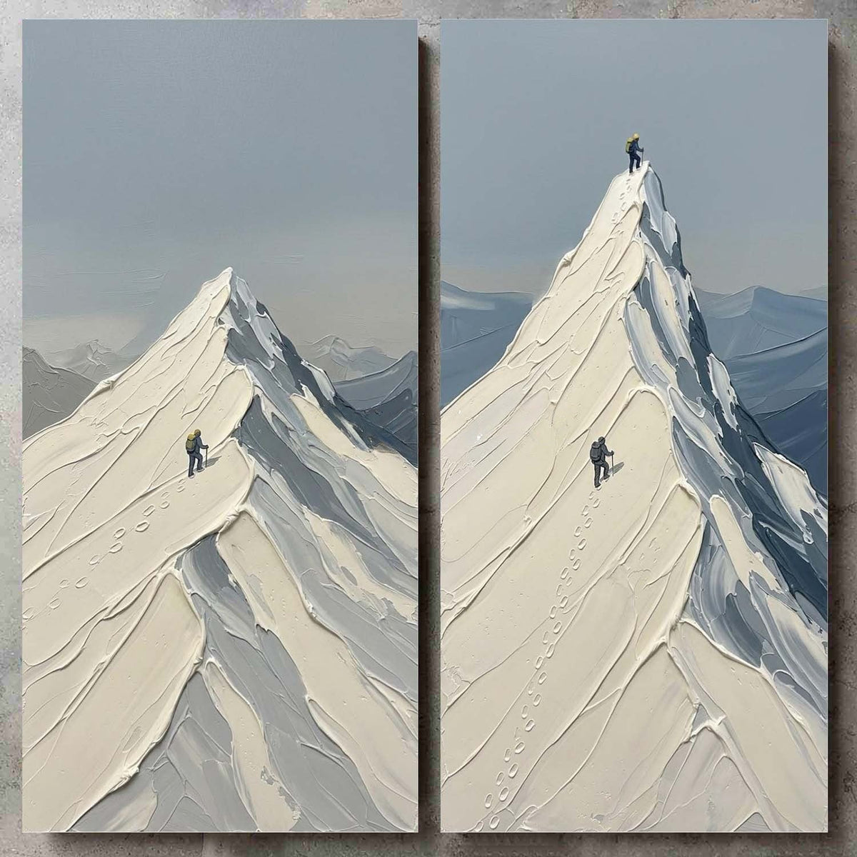 Díptico de escaladores en una cumbre nevada