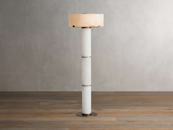 Solid Alabaster Shade and Dark Iron Floor Lamp