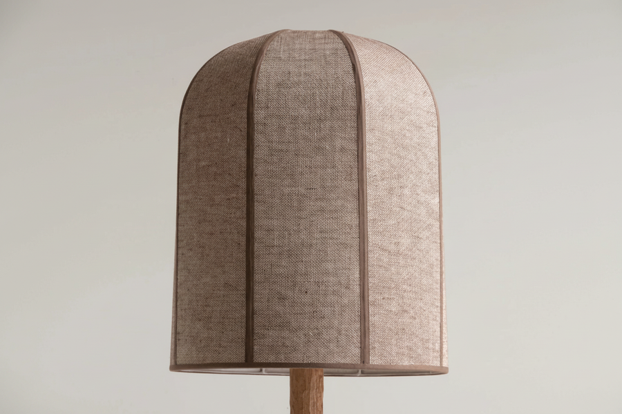 Solid Oak Floor Lamp with Linen Drum Shade