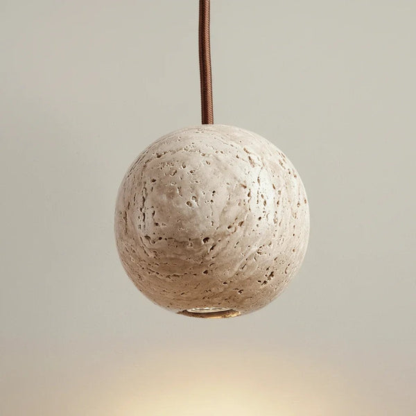 Solid Travertine Sphere Pendant with Braided Cord
