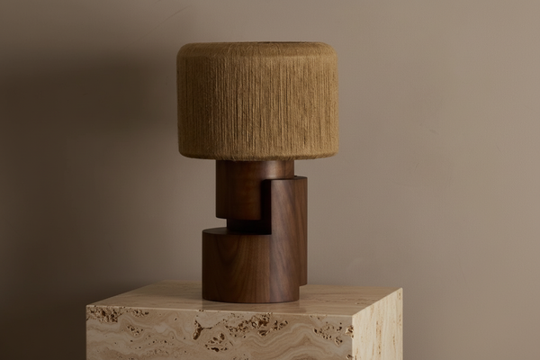Solid Walnut Table Lamp with Wrapped Fiber Drum Shade