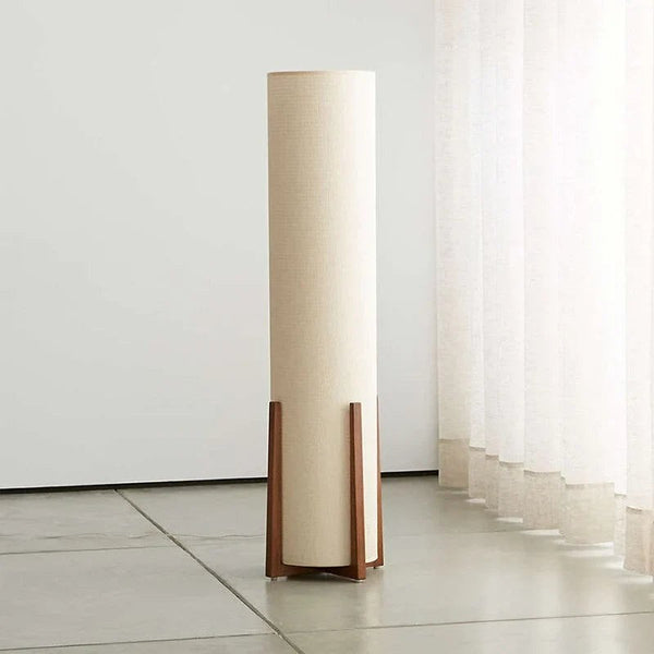 Solid Wood and Linen Drum Table Lamp