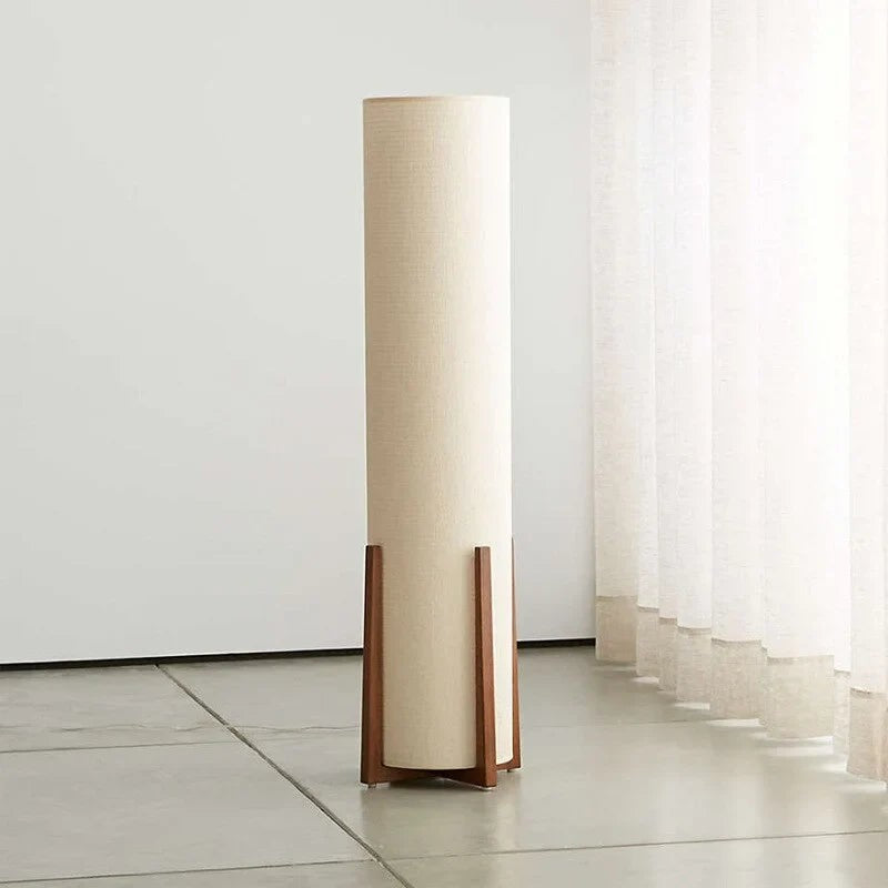 Solid Wood and Linen Drum Table Lamp