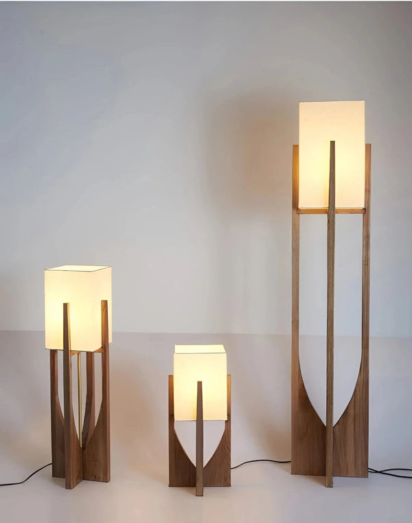 Solid Wood Frame Parchment Shade Floor Lamp