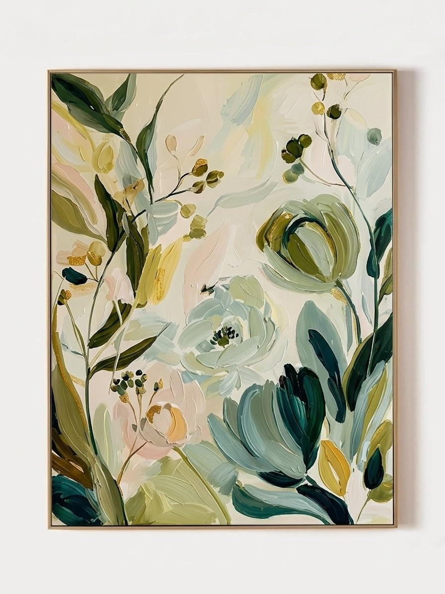 Soothing Sage Floral Abstract Canvas Wall Art