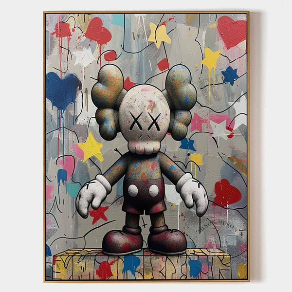 Speckled Cartoon Figure Among Painted Hearts
