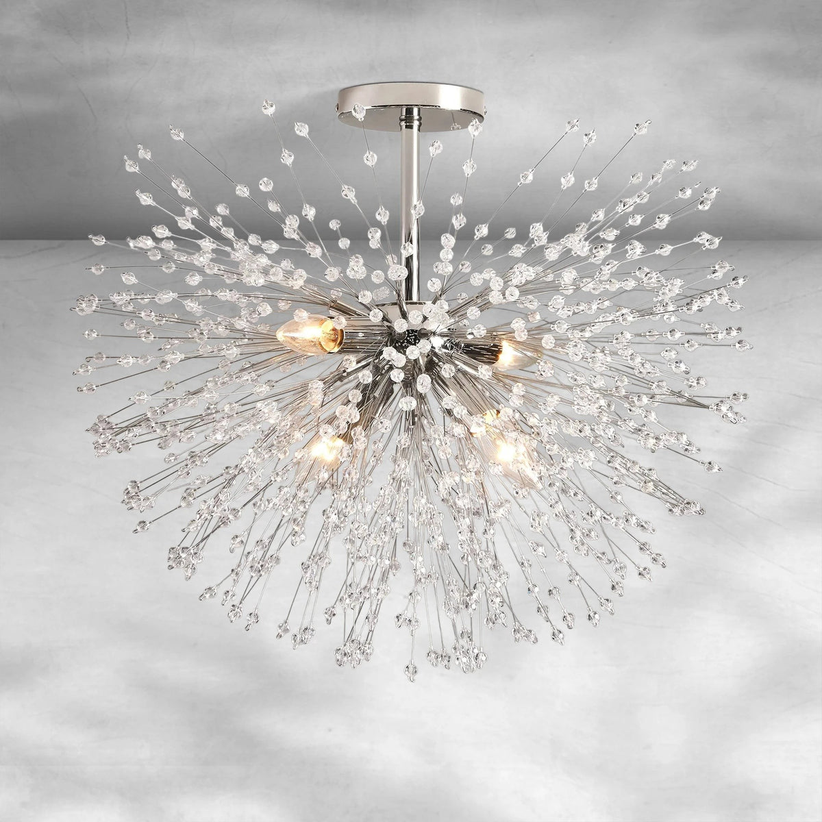 Spherical Beaded Crystal Stem Cluster Flush Mount
