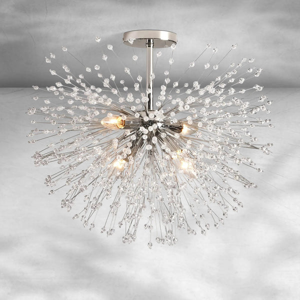 Spherical Beaded Crystal Stem Cluster Flush Mount