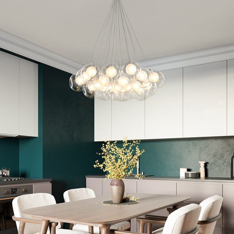 Spherical Clear Glass Bubble Cluster Chandelier