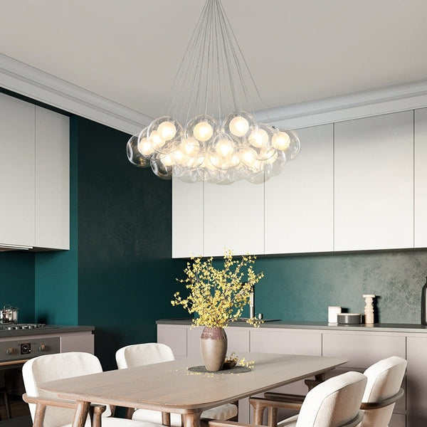 Spherical Clear Glass Bubble Cluster Chandelier