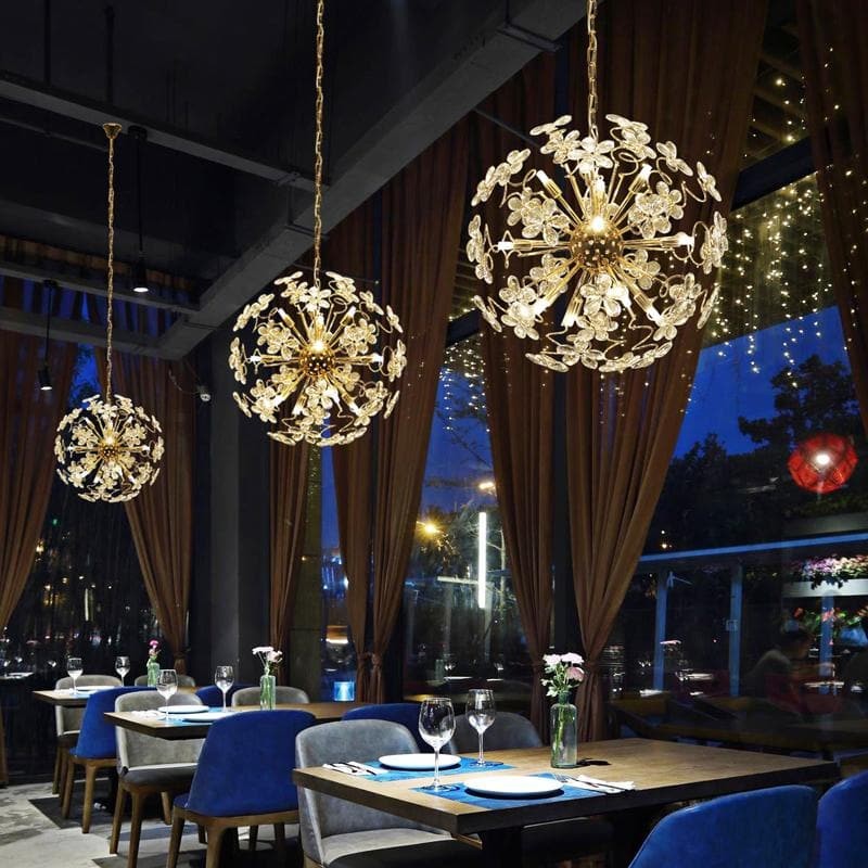 Spherical Crystal Petal Brass Cluster Chandelier