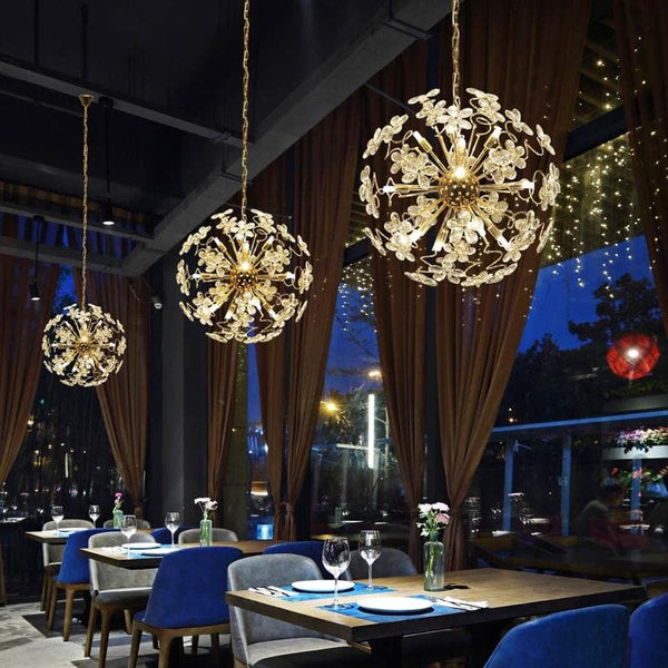 Spherical Crystal Petal Brass Cluster Chandelier