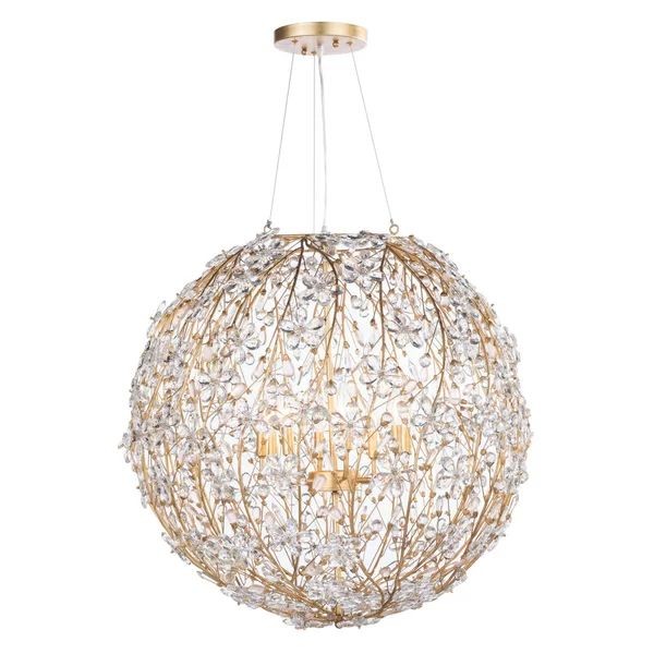 Spherical Gold Metal and Faceted Crystal Chandelier