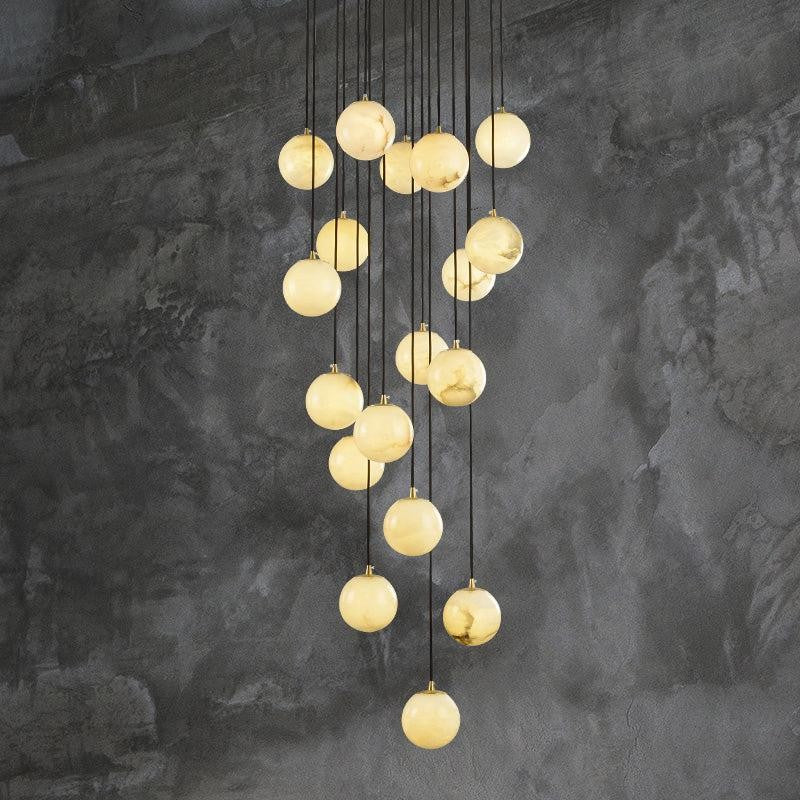 Spiral Alabaster Ring Chandelier with Leather Straps