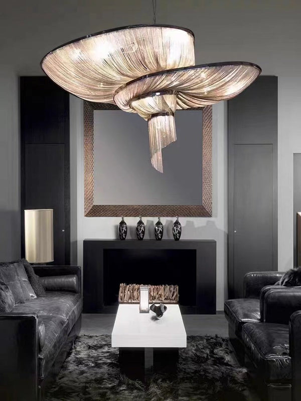 Spiral Aluminum Chain Tassel Cylinder Chandelier