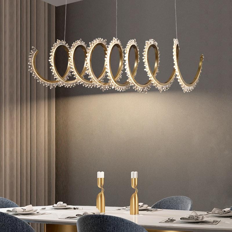 Spiral Brushed Gold Rock Crystal Cluster Chandelier