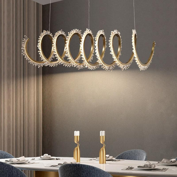 Spiral Brushed Gold Rock Crystal Cluster Chandelier