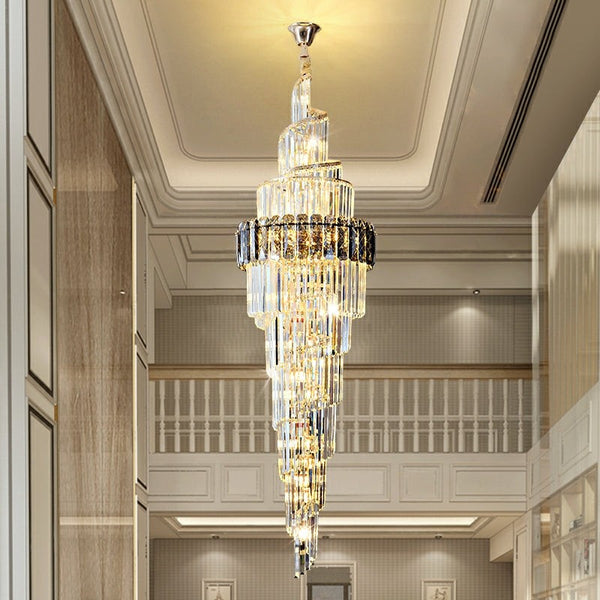 Spiral Cascade Crystal and Metal Chandelier