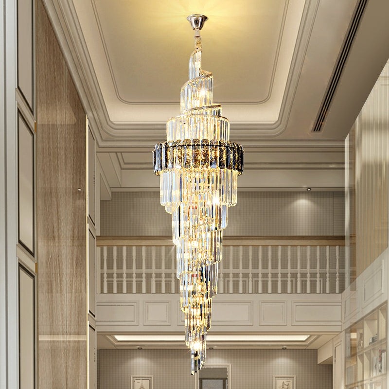 Spiral Cascade Crystal and Metal Chandelier