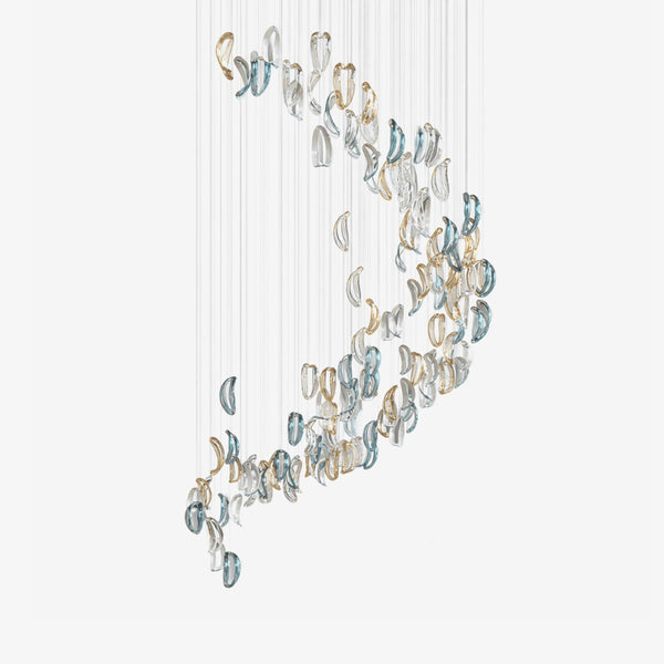 Spiral Cascade Rippled Glass Droplet Chandelier