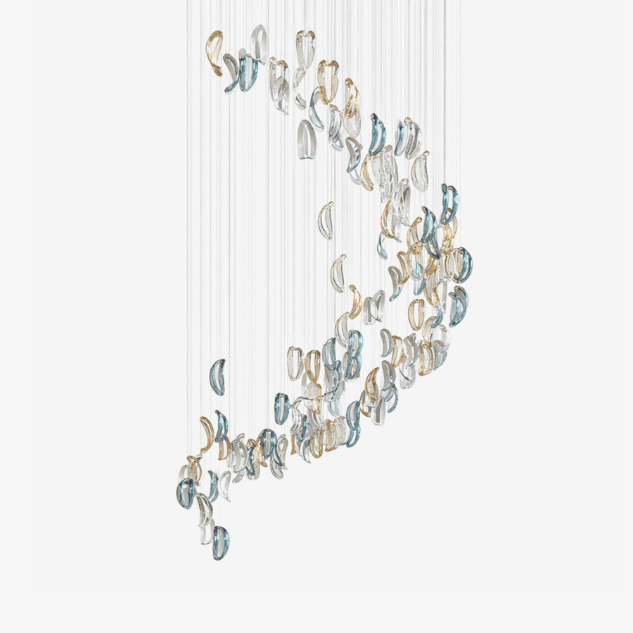 Spiral Cascade Rippled Glass Droplet Chandelier