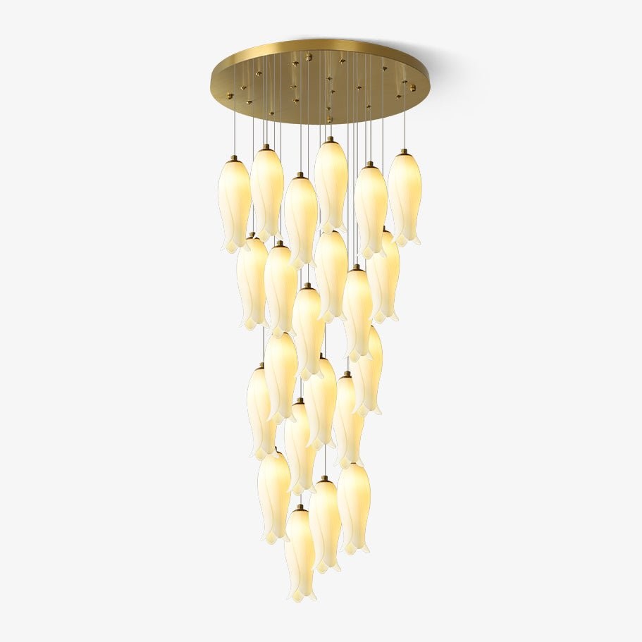 Spiral Ceramic Petal and Gold Iron Chandelier