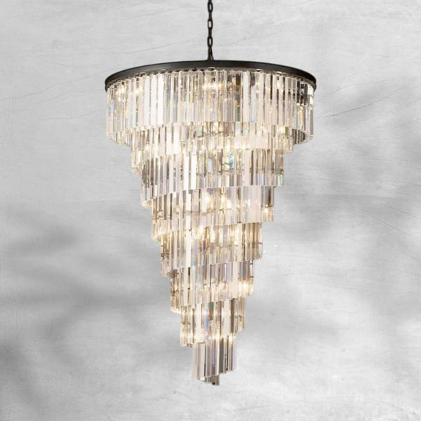 Spiral Crystal Prism Chandelier with Welded Iron Frame