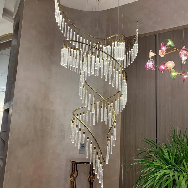 Spiral Crystal Rod and Bubble Chandelier