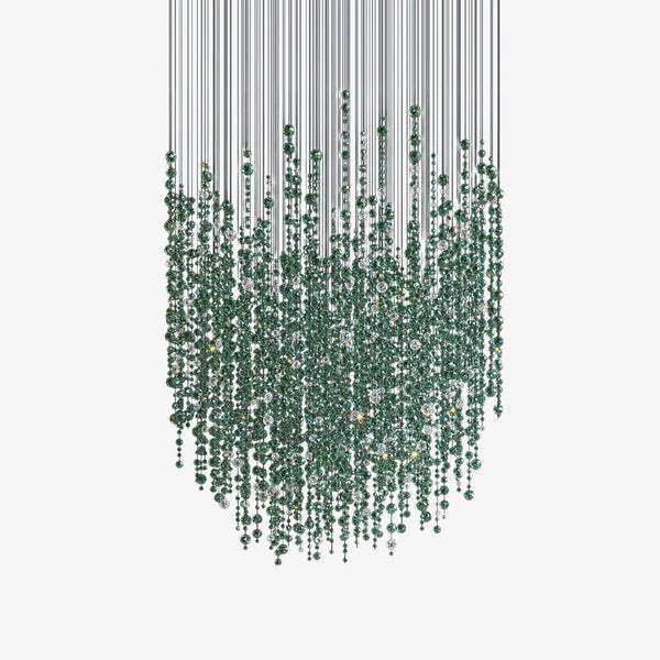 Spiral Emerald and Clear Crystal Droplet Chandelier