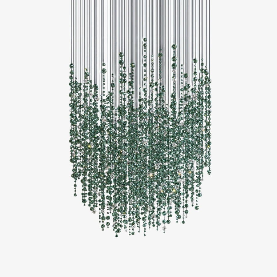 Spiral Emerald and Clear Crystal Droplet Chandelier