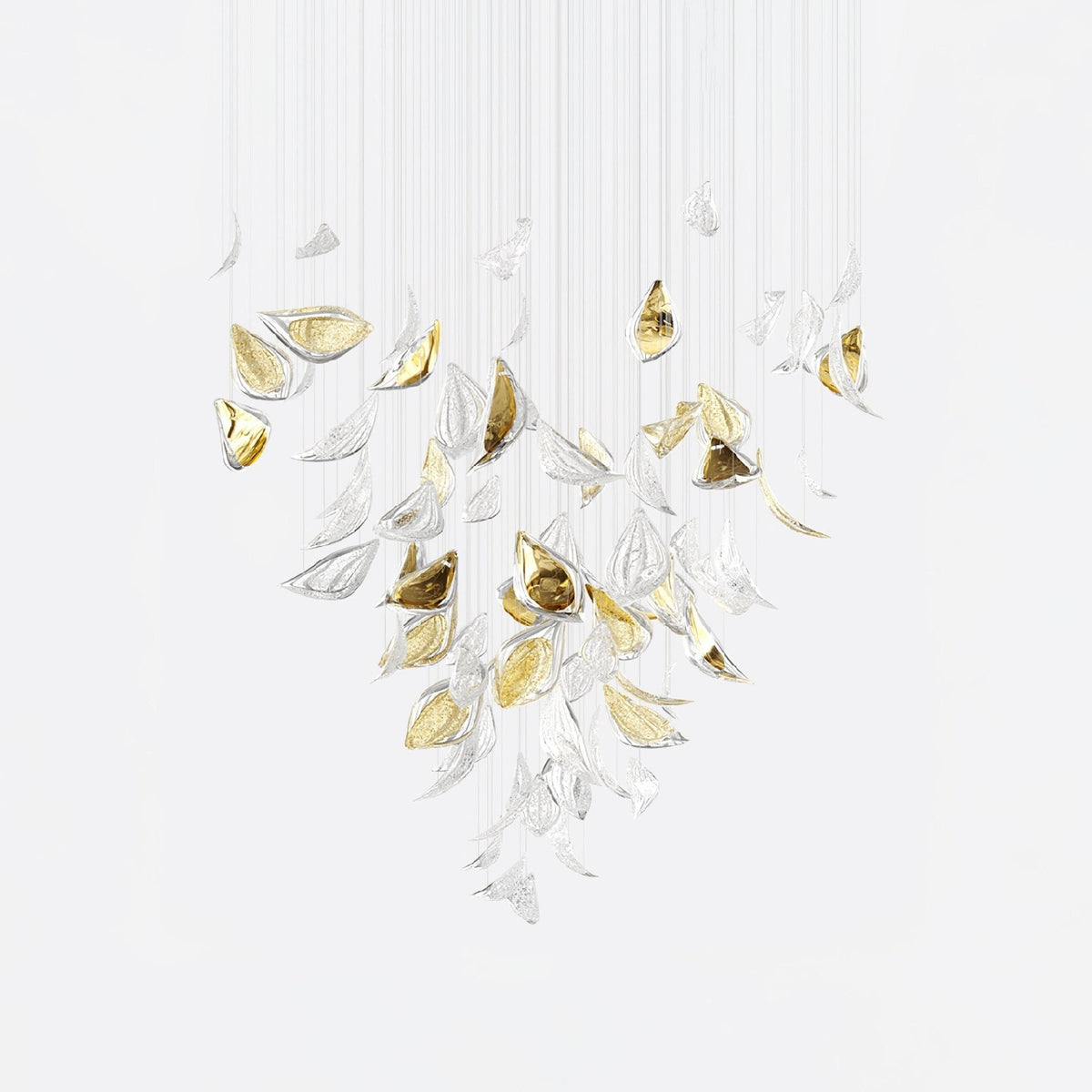 Spiral Gold Aluminum Leaf and Crystal Chandelier