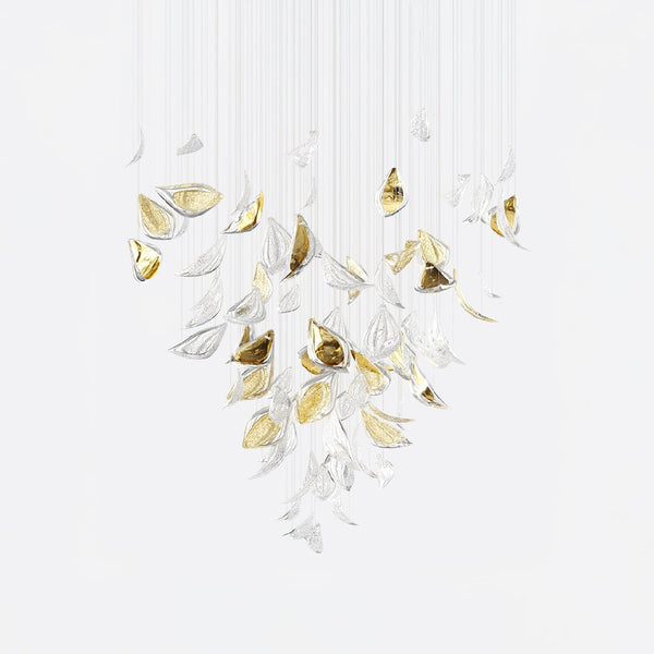 Spiral Gold Aluminum Leaf and Crystal Chandelier