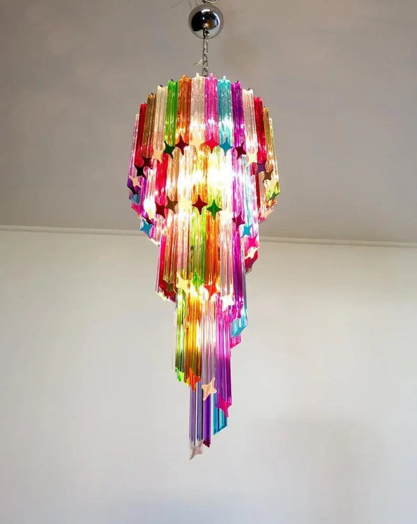 Spiral Multicolor Glass Prism Brass Chandelier