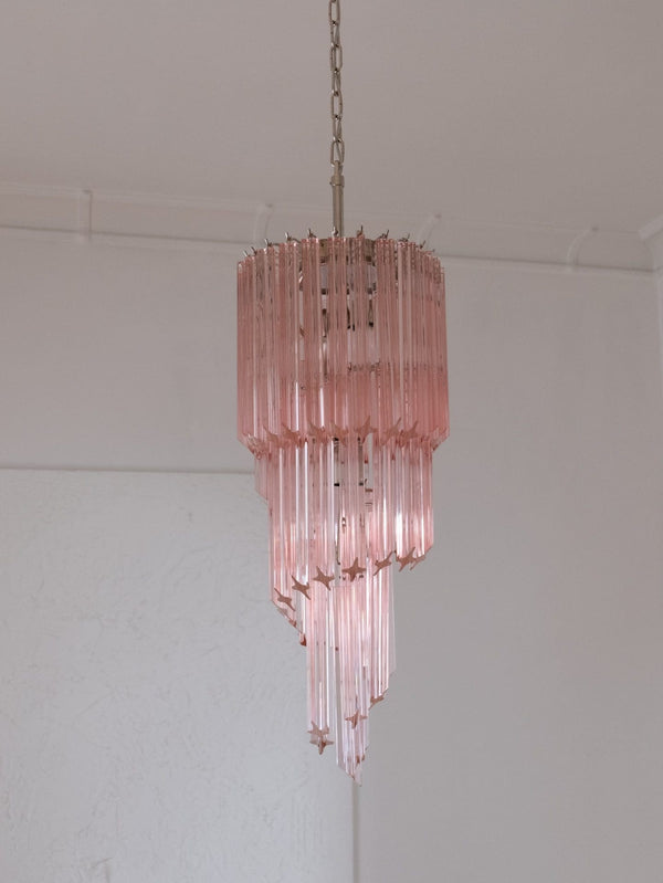 Spiral Pink Glass Prism Chrome Chandelier