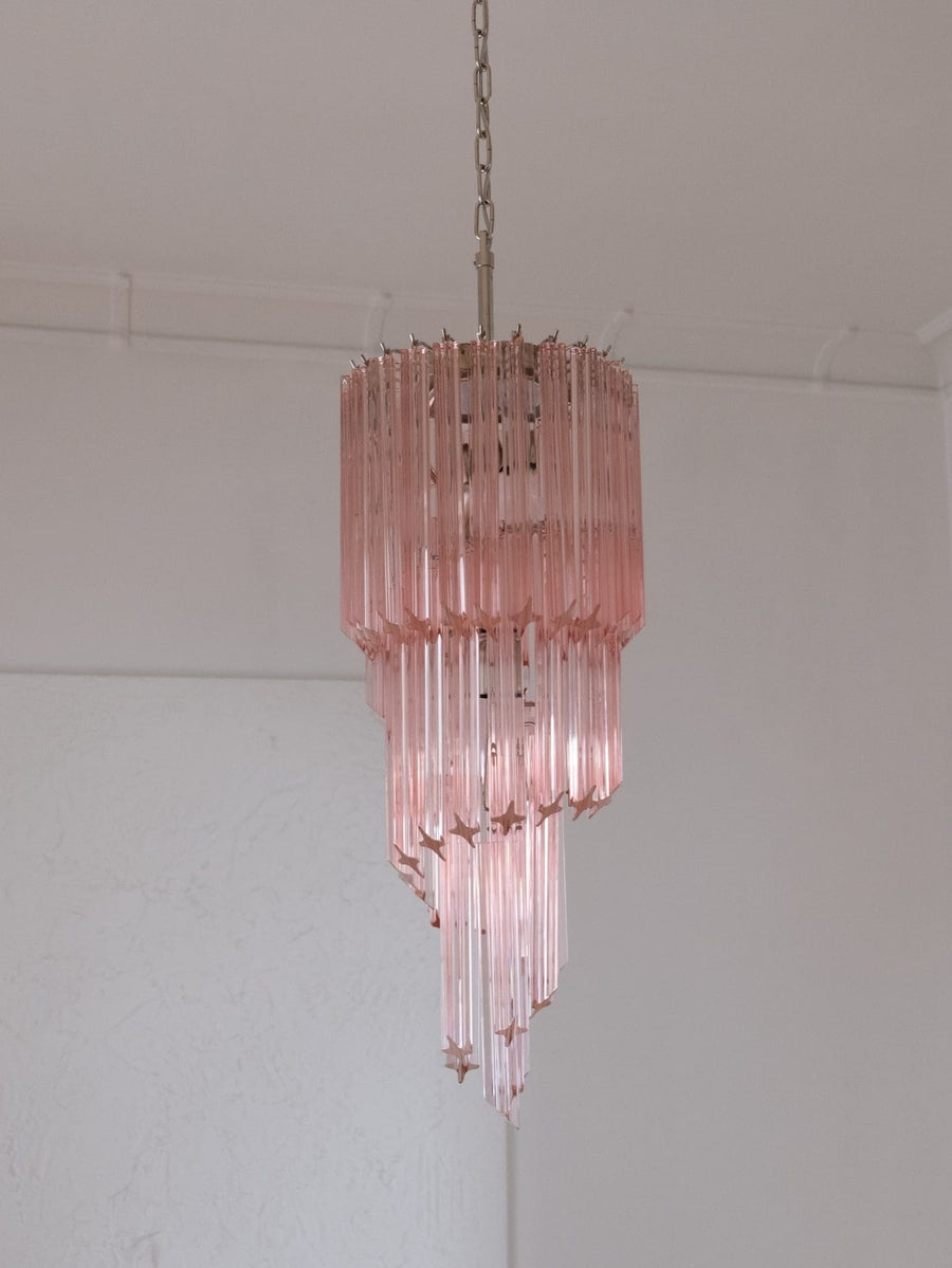 Spiral Pink Glass Prism Chrome Chandelier