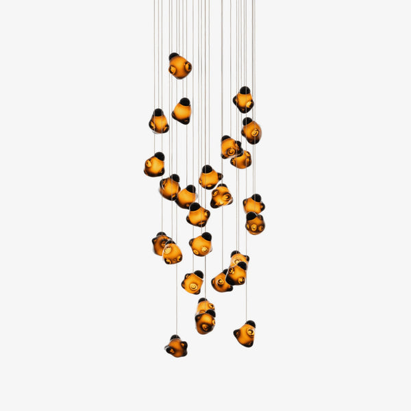 Spiral Rippled Blown Glass Cluster Chandelier