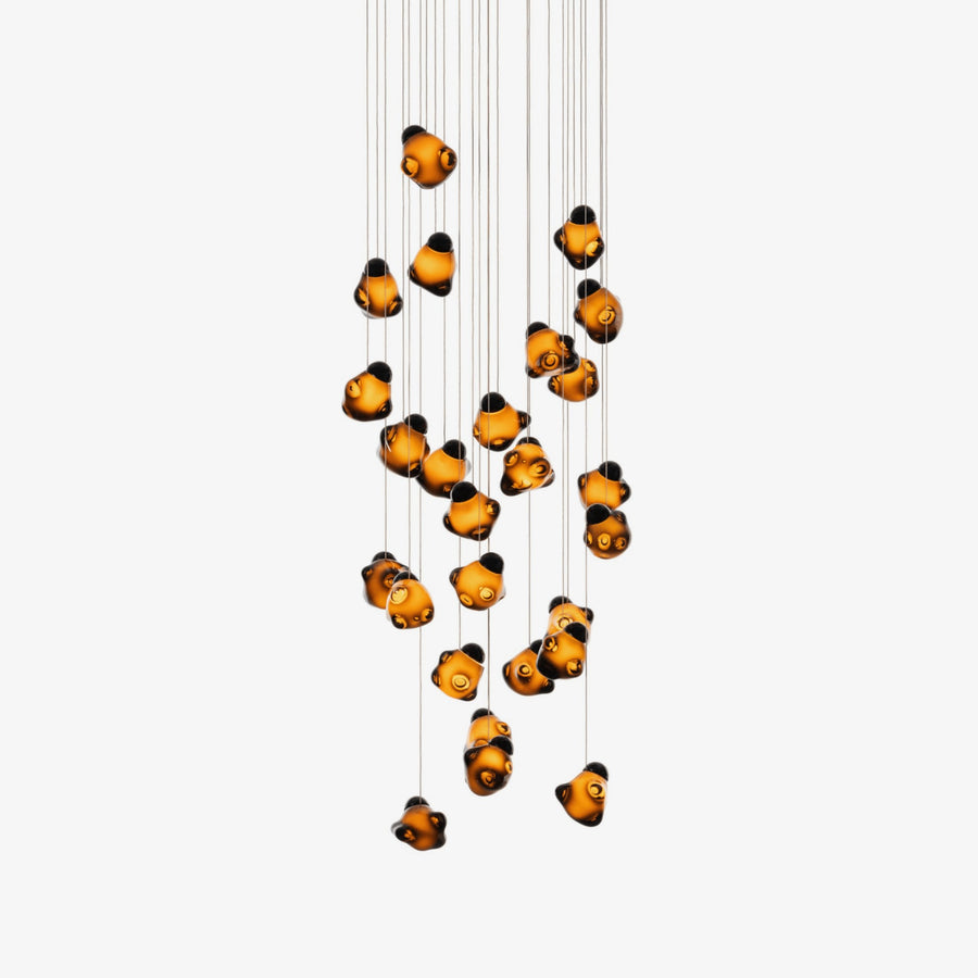 Spiral Rippled Blown Glass Cluster Chandelier
