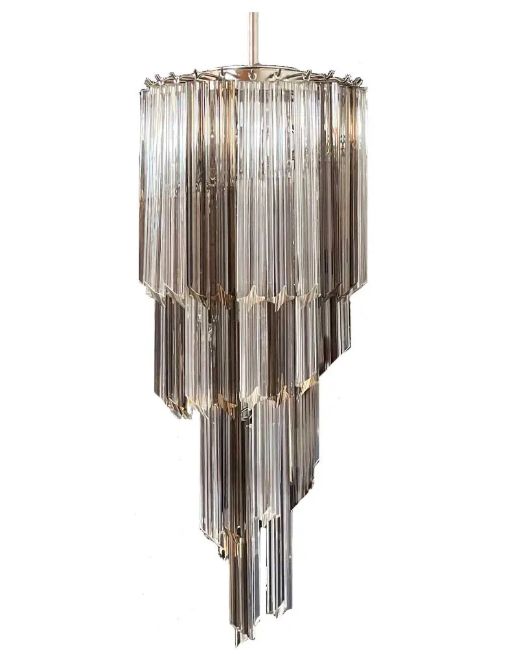 Spiral Smoky and Clear Glass Prism Chandelier