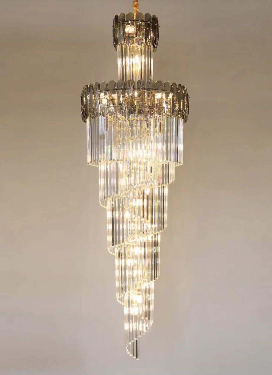 Spiral Smoky Gray Crystal Column Chandelier
