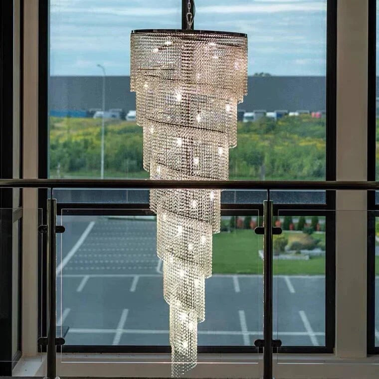 Spiral Tiered Crystal Tassel Staircase Chandelier