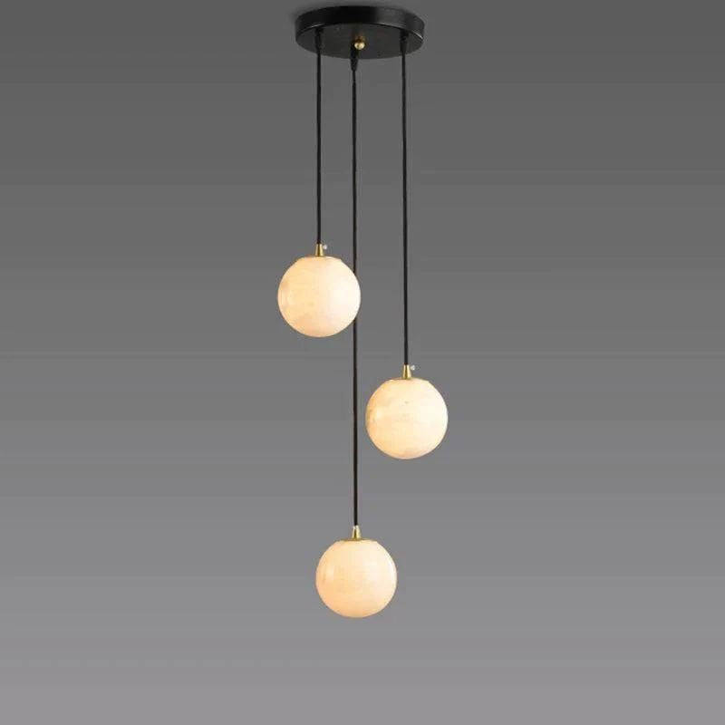 Spiraling Alabaster Ring Leather Strap Chandelier