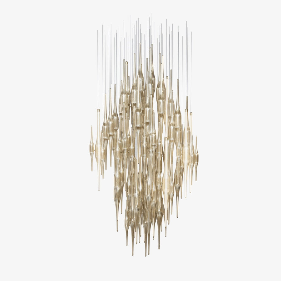 Spiraling Amber Glass Drop Cascade Chandelier