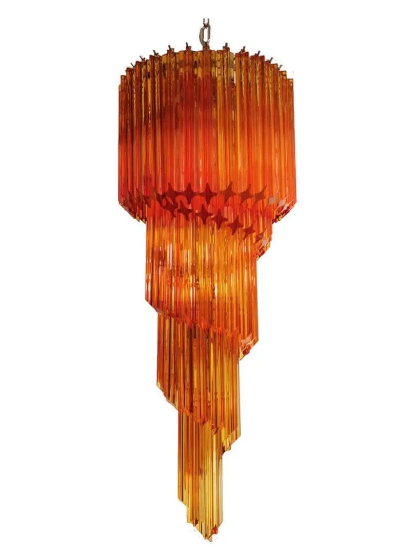 Spiraling Amber Glass Prism Cluster Chandelier