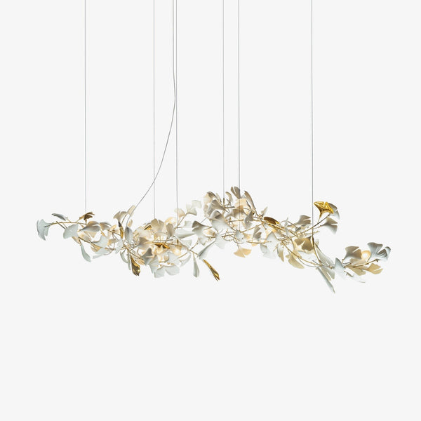 Spiraling Branch Ceramic Ginkgo Leaf Chandelier