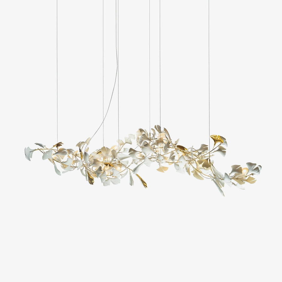 Spiraling Branch Ceramic Ginkgo Leaf Chandelier