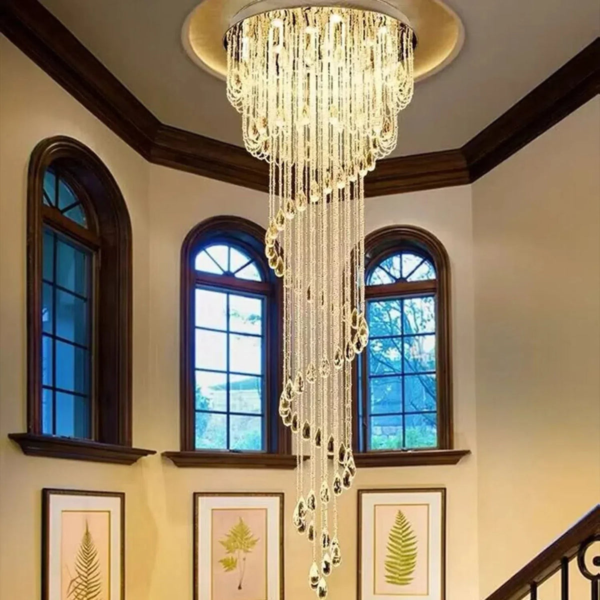 Spiraling Crystal Drop Stainless Steel Chandelier