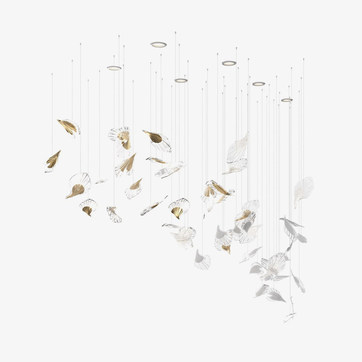 Spiraling Handblown Crystal Leaf Cluster Chandelier