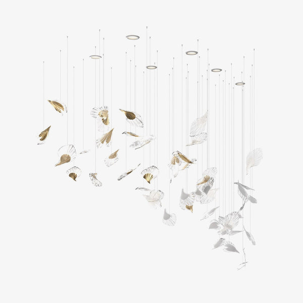 Spiraling Handblown Crystal Leaf Cluster Chandelier